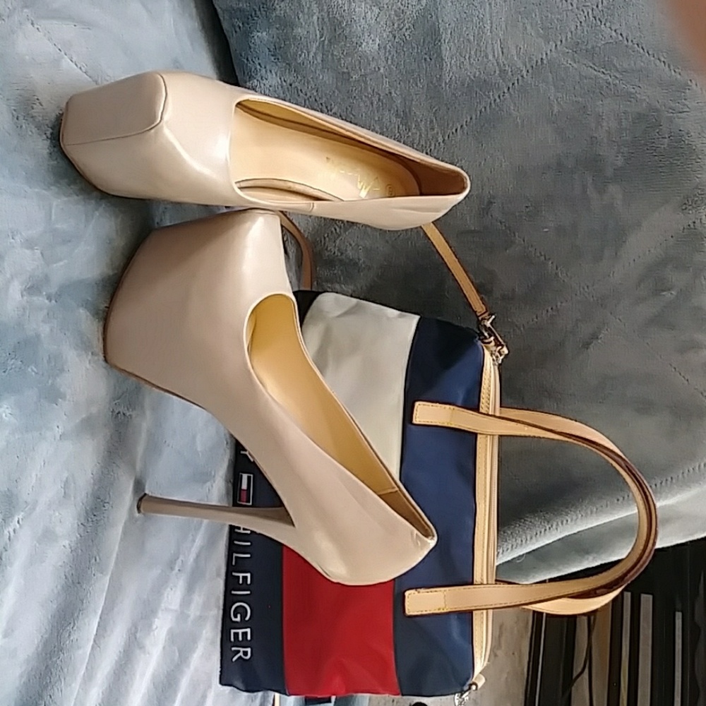 Beige platform heels